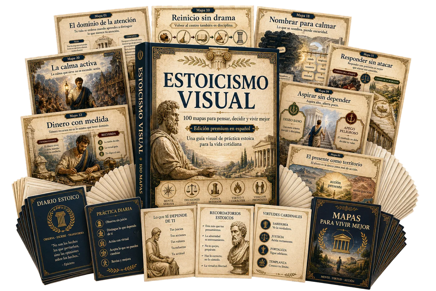 Portada premium de Estoicismo Visual con el conjunto de mapas del material